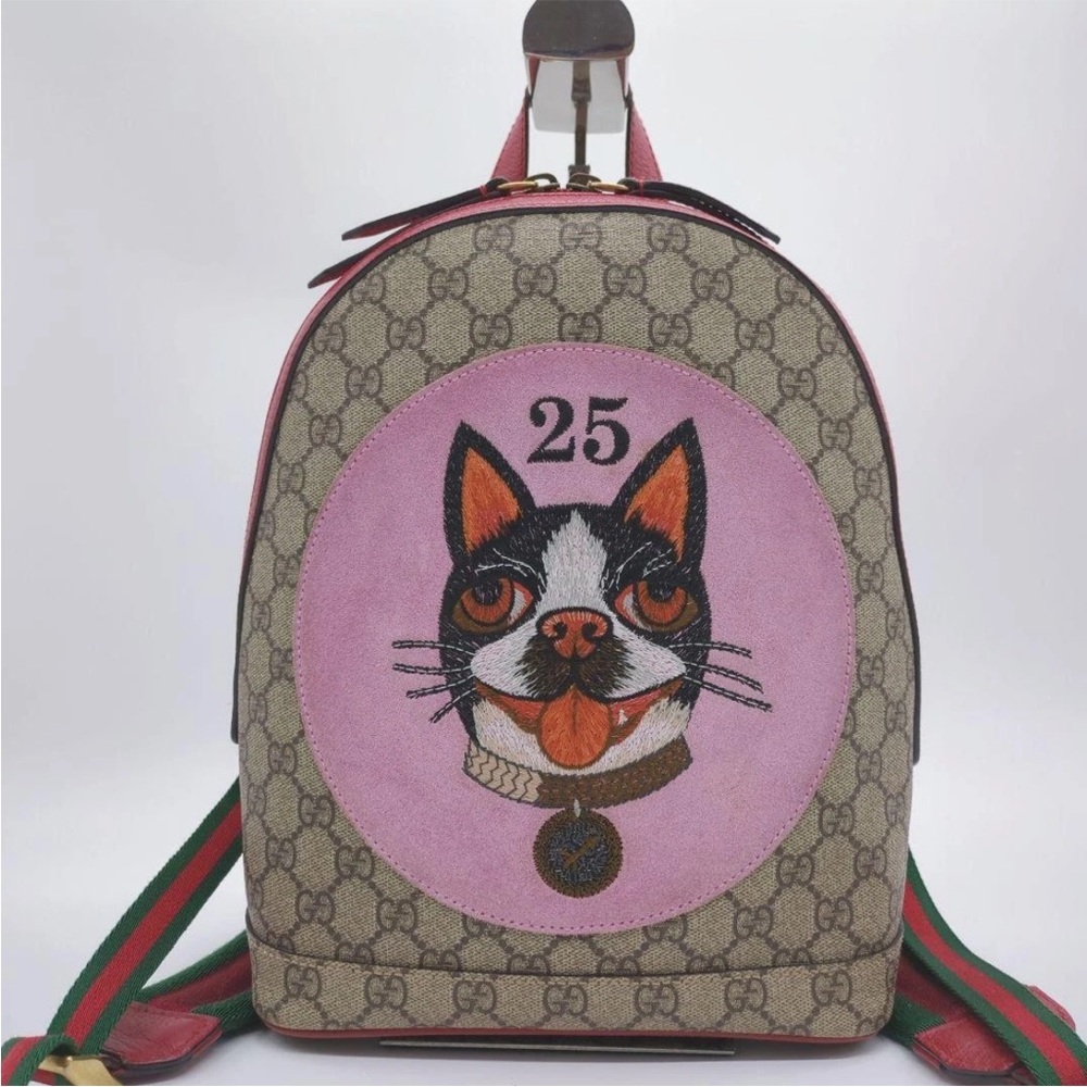 Gucci Beige and Pink Cat Design Backpack